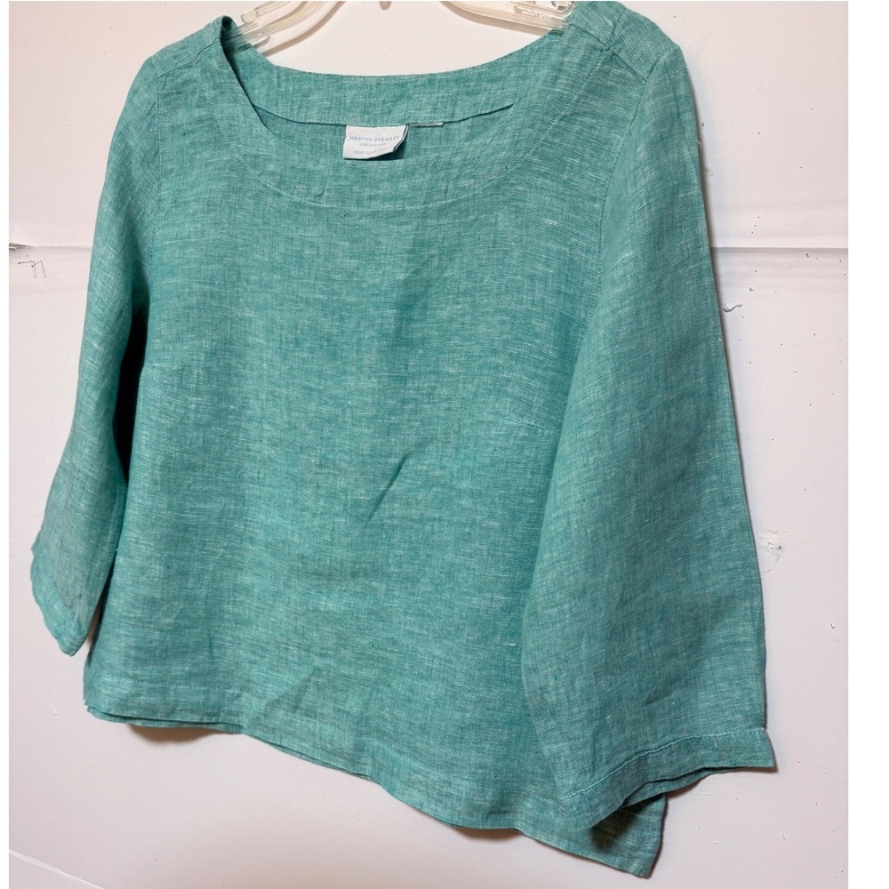 Martha Stewart 100% Linen Top Teal Women M Lagenlook Summer Vacation Resort - Picture 5 of 9